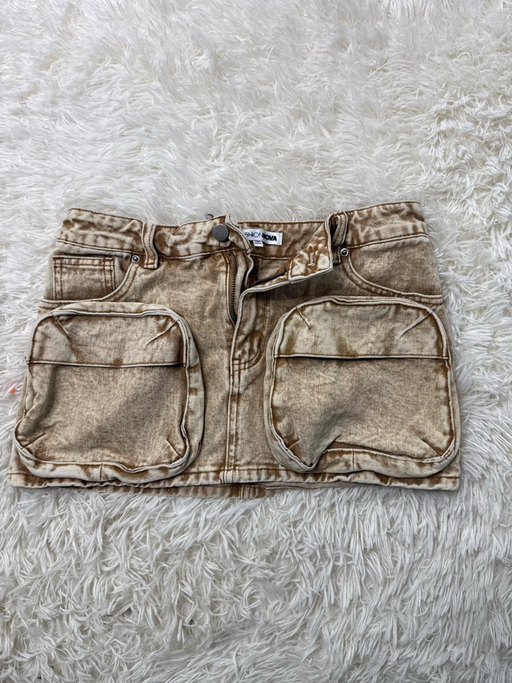 Fashion Nova Beige Brown Mini Skirt with Front Pockets
